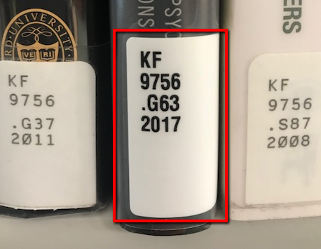 Book spine label showing call number KF9756.G63 2017